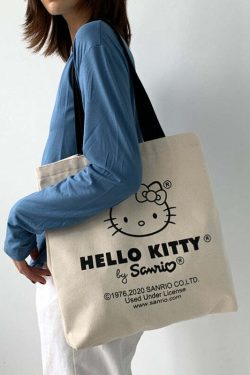 Y2K Hello Kitty Canvas Tote Bag - Perfect for 90s Grunge, Retro, and Summer Y2K Outfits