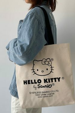 Y2K Hello Kitty Canvas Tote Bag - Perfect for 90s Grunge, Retro, and Summer Y2K Outfits