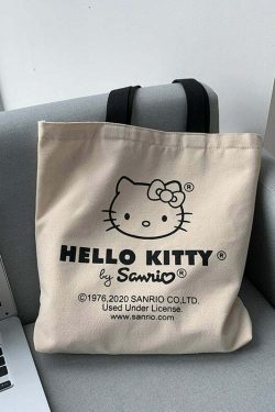 Y2K Hello Kitty Canvas Tote Bag - Perfect for 90s Grunge, Retro, and Summer Y2K Outfits