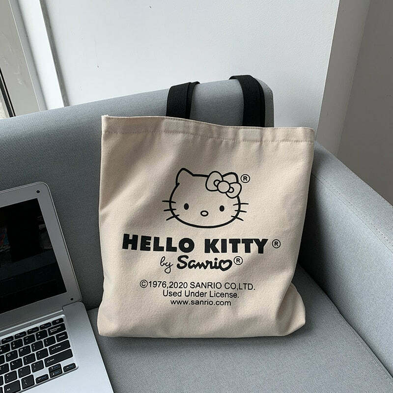 Y2K Hello Kitty Canvas Tote Bag - Perfect for 90s Grunge, Retro, and Summer Y2K Outfits