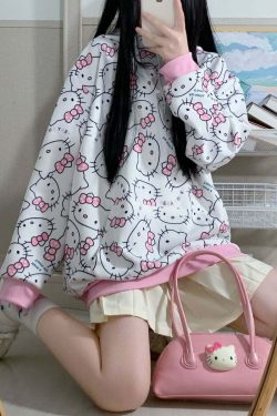 Y2K Hello Kitty Pattern Hoodie Sweatshirt - 90s Grunge, Retro, Pastel Goth, Summer Outfits