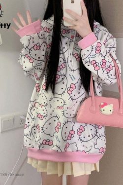 Y2K Hello Kitty Pattern Hoodie Sweatshirt - 90s Grunge, Retro, Pastel Goth, Summer Outfits