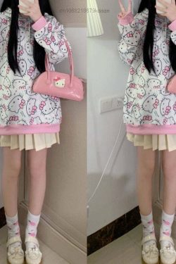 Y2K Hello Kitty Pattern Hoodie Sweatshirt - 90s Grunge, Retro, Pastel Goth, Summer Outfits