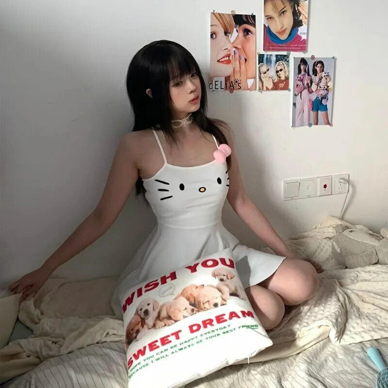 Y2K Hello Kitty Skater Dress - 90s Grunge, Retro Summer Outfit, Pastel Goth Fashion