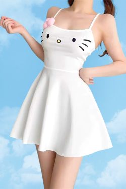 Y2K Hello Kitty Skater Dress - 90s Grunge, Retro Summer Outfit, Pastel Goth Fashion