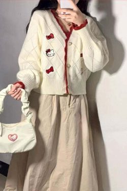 Y2K Hello Kitty Sweater Cardigan - 90s Grunge, Retro, Pastel Goth, Summer Y2K Outfits