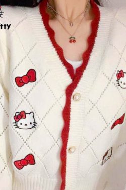 Y2K Hello Kitty Sweater Cardigan - 90s Grunge, Retro, Pastel Goth, Summer Y2K Outfits