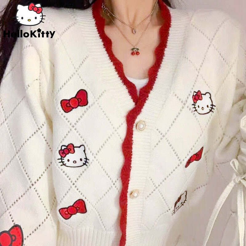 Y2K Hello Kitty Sweater Cardigan - 90s Grunge, Retro, Pastel Goth, Summer Y2K Outfits