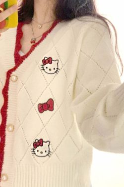 Y2K Hello Kitty Sweater Cardigan - 90s Grunge, Retro, Pastel Goth, Summer Y2K Outfits