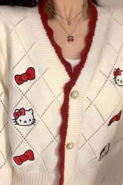 Y2K Hello Kitty Sweater Cardigan - 90s Grunge, Retro, Pastel Goth, Summer Y2K Outfits