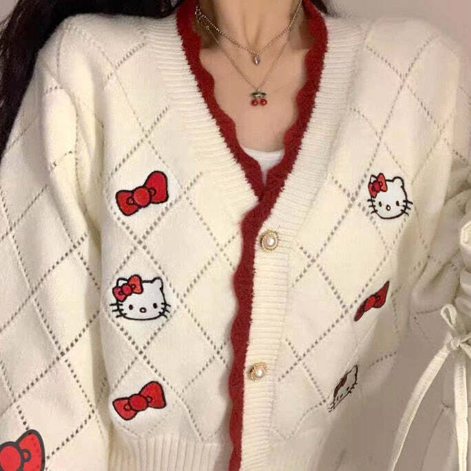 Y2K Hello Kitty Sweater Cardigan - 90s Grunge, Retro, Pastel Goth, Summer Y2K Outfits