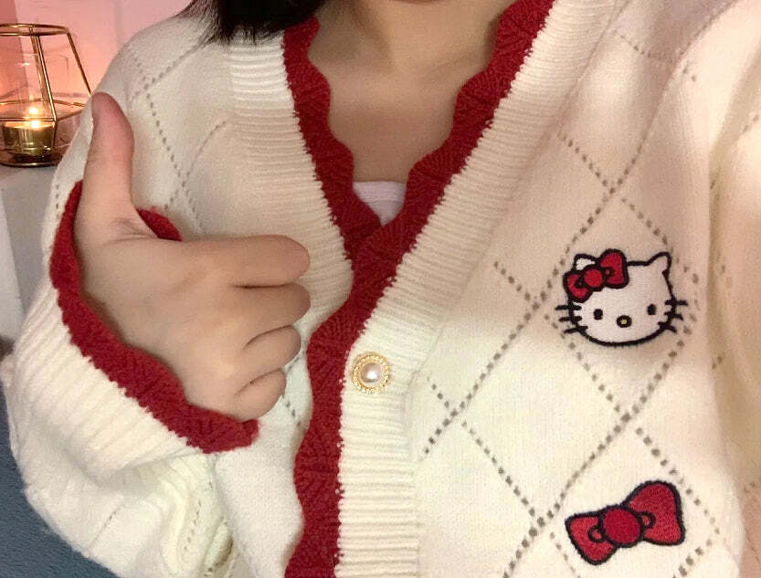 Y2K Hello Kitty Sweater Cardigan - 90s Grunge, Retro, Pastel Goth, Summer Y2K Outfits
