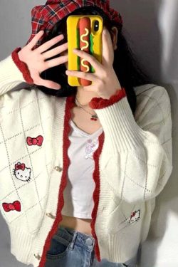 Y2K Hello Kitty Sweater Cardigan - 90s Grunge, Retro, Pastel Goth, Summer Y2K Outfits