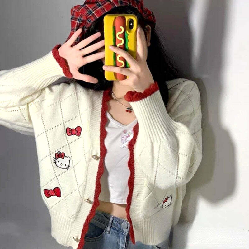 Y2K Hello Kitty Sweater Cardigan - 90s Grunge, Retro, Pastel Goth, Summer Y2K Outfits