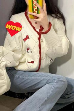 Y2K Hello Kitty Sweater Cardigan - 90s Grunge, Retro, Pastel Goth, Summer Y2K Outfits