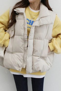Y2K High-Neck Puffer Vest - Retro 90s Grunge, Summer Outfits, Club & Party Fashion