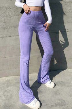 Y2K High Waist Bell Bottom Pants - Retro 90s Grunge, Summer Y2K Outfits, Pastel Goth Fashion