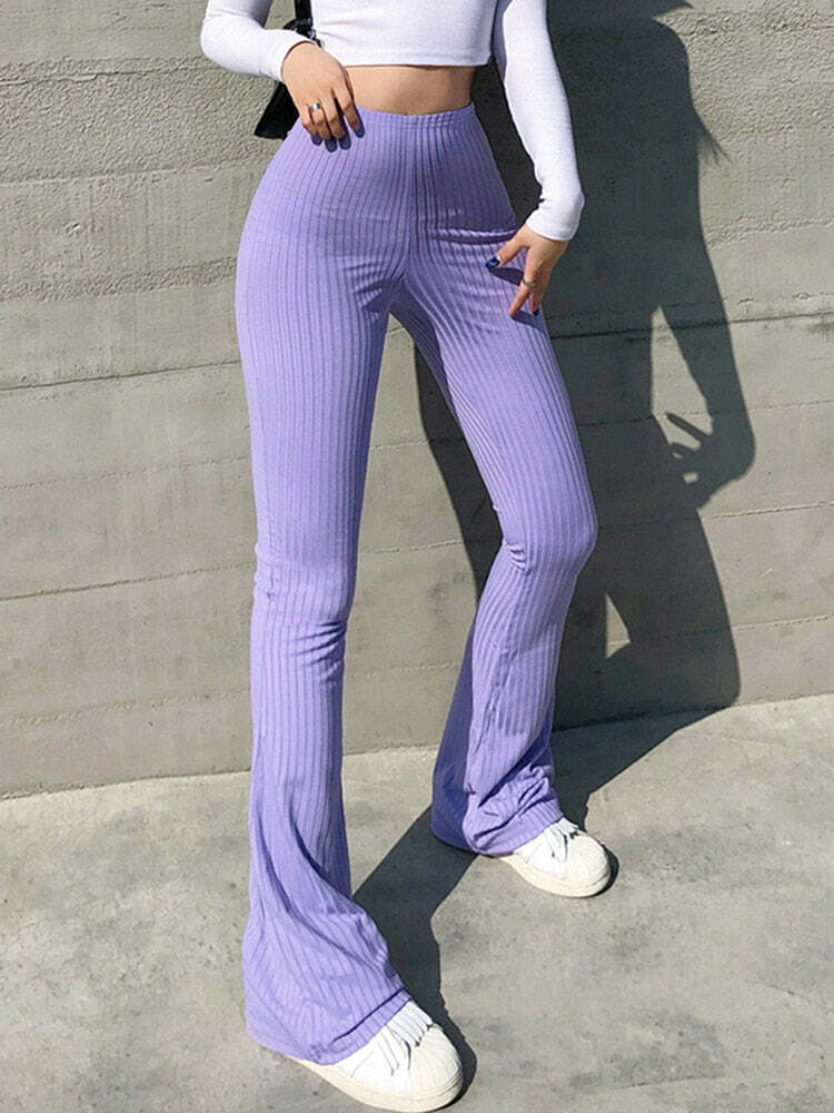 Y2K High Waist Bell Bottom Pants - Retro 90s Grunge, Summer Y2K Outfits, Pastel Goth Fashion