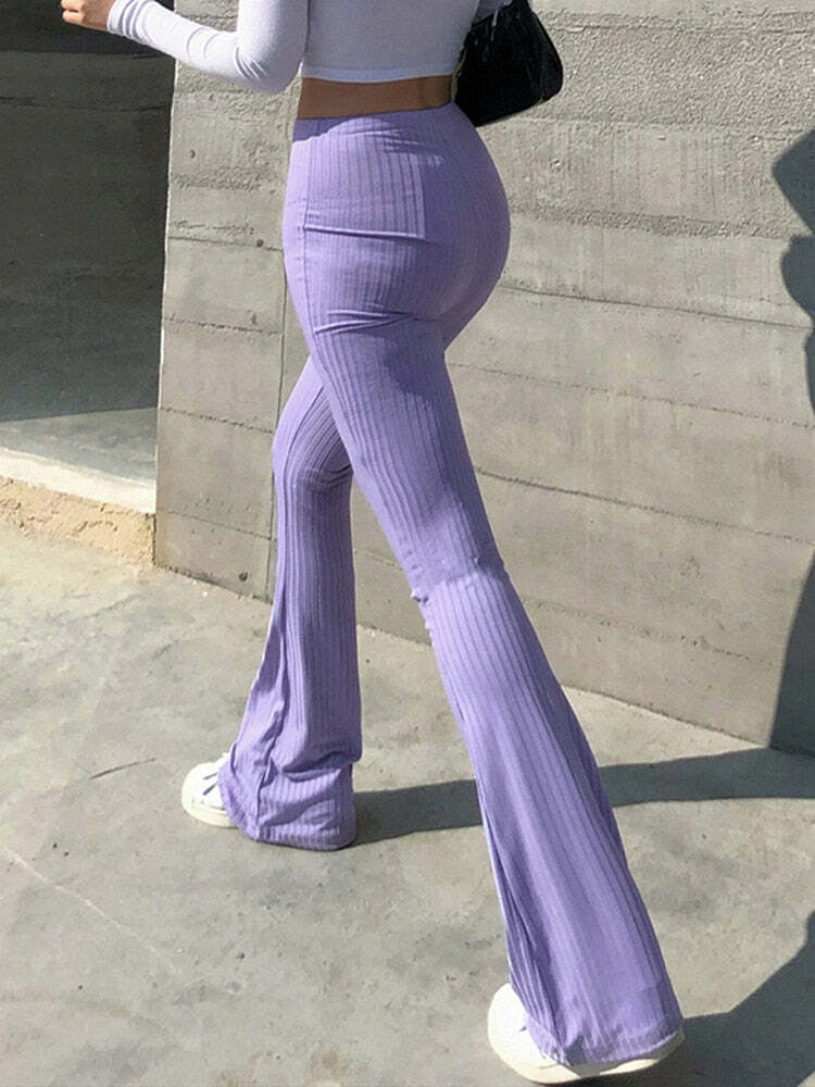 Y2K High Waist Bell Bottom Pants - Retro 90s Grunge, Summer Y2K Outfits, Pastel Goth Fashion