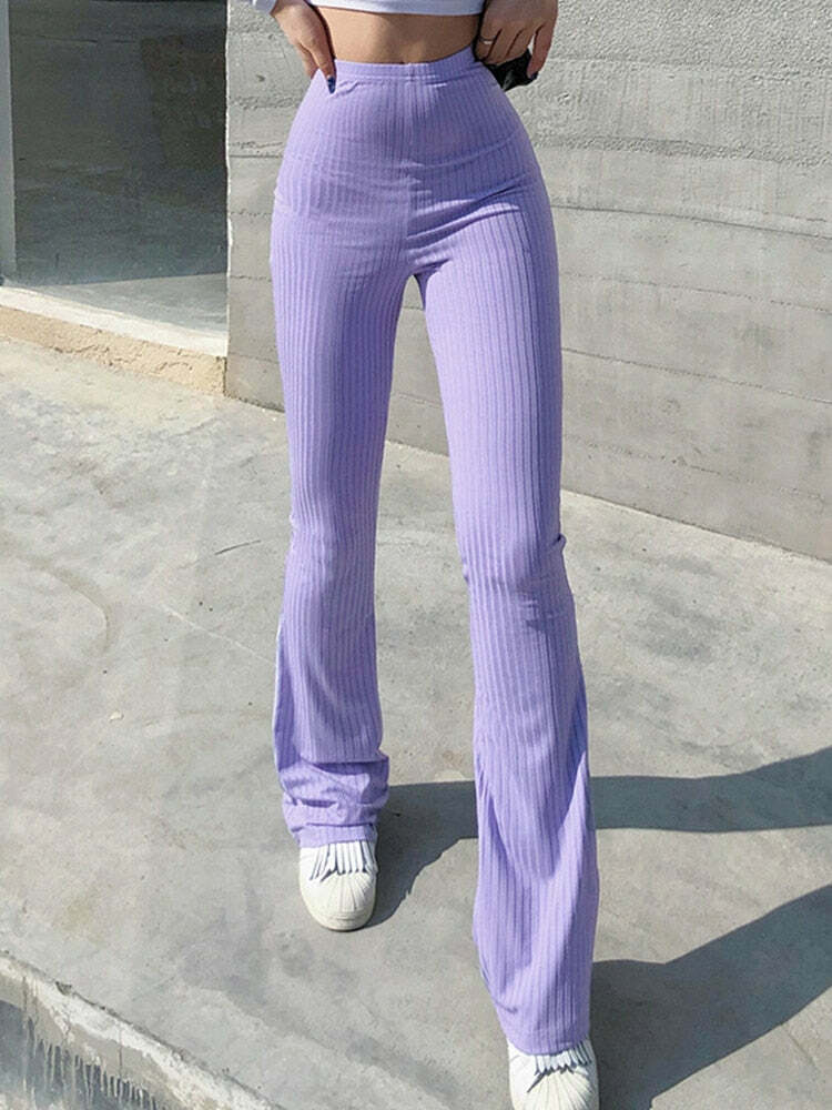 Y2K High Waist Bell Bottom Pants - Retro 90s Grunge, Summer Y2K Outfits, Pastel Goth Fashion