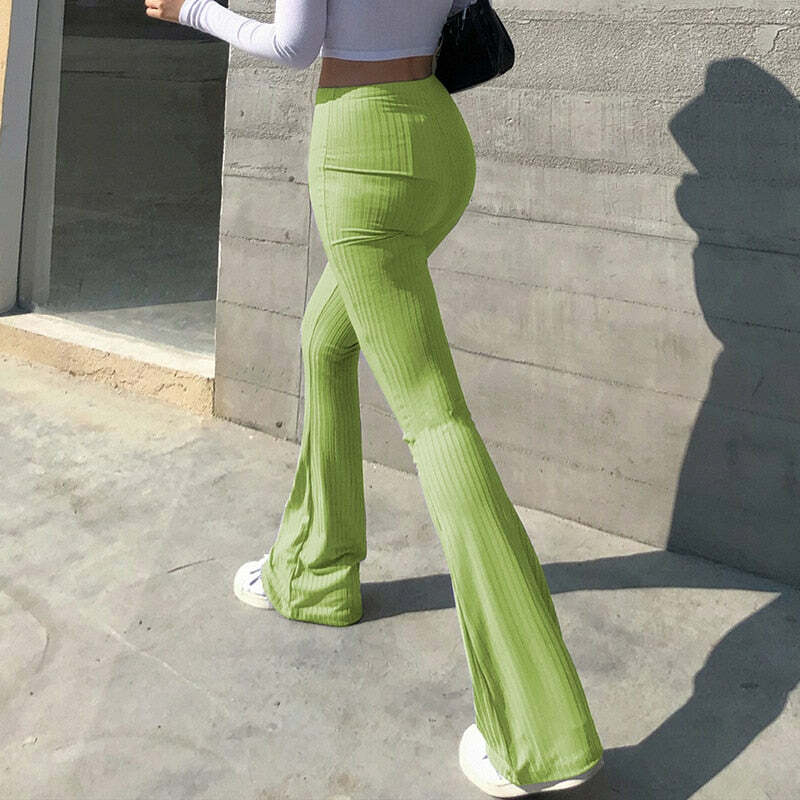 Y2K High Waist Bell Bottom Pants - Retro 90s Grunge, Summer Y2K Outfits, Pastel Goth Fashion
