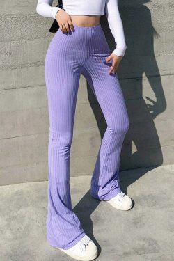 Y2K High Waist Bell Bottom Pants - Retro 90s Grunge, Summer Y2K Outfits, Pastel Goth Fashion