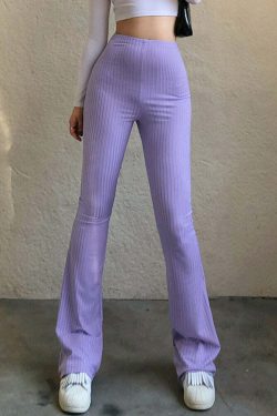Y2K High Waist Bell Bottom Pants - Retro 90s Grunge, Summer Y2K Outfits, Pastel Goth Fashion