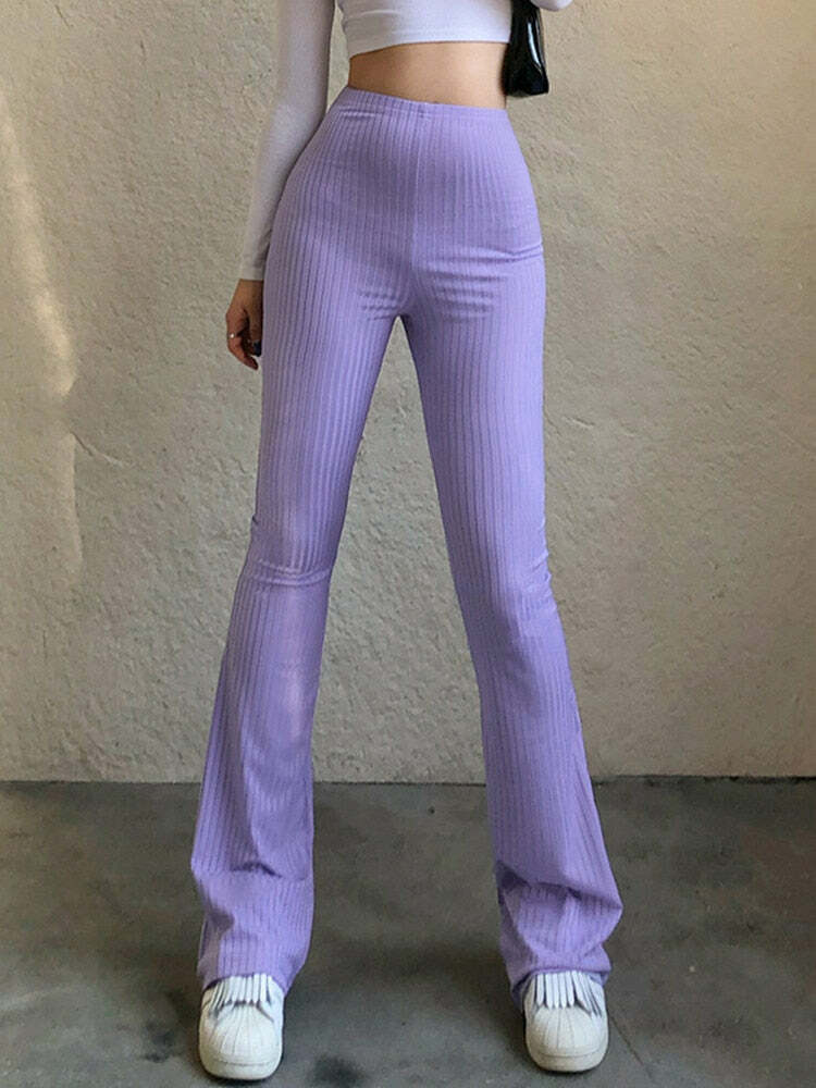 Y2K High Waist Bell Bottom Pants - Retro 90s Grunge, Summer Y2K Outfits, Pastel Goth Fashion