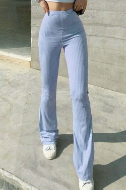 Y2K High Waist Bell Bottom Pants - Retro 90s Grunge, Summer Y2K Outfits, Pastel Goth Fashion