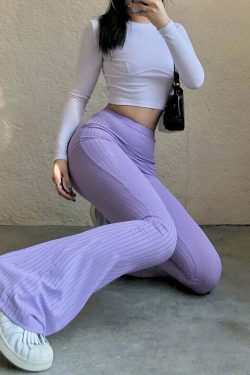 Y2K High Waist Bell Bottom Pants - Retro 90s Grunge, Summer Y2K Outfits, Pastel Goth Fashion