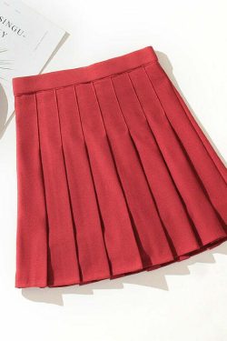 Y2K High Waist Mini Pleated Skirt Red - 90s Grunge Summer Outfit, Retro Y2K Fashion