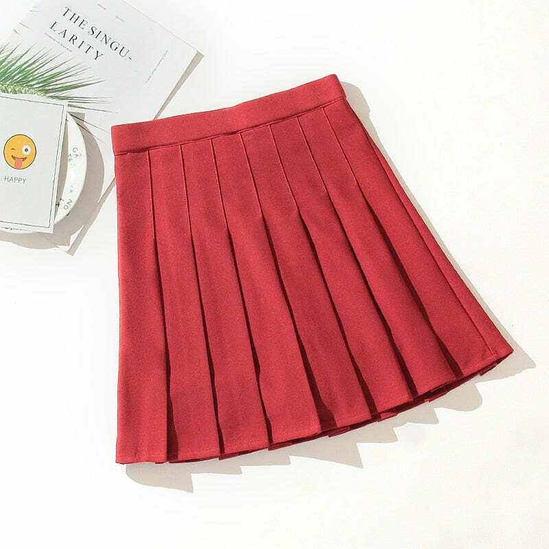 Y2K High Waist Mini Pleated Skirt Red - 90s Grunge Summer Outfit, Retro Y2K Fashion