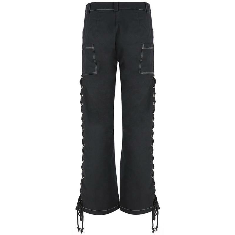Y2K High Waisted Lace Up Pants - 90s Grunge, Retro, Summer, Party, Club, Goth, Popstar Outfits