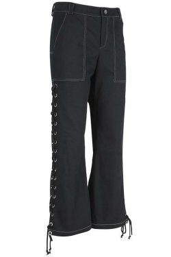 Y2K High Waisted Lace Up Pants - 90s Grunge, Retro, Summer, Party, Club, Goth, Popstar Outfits