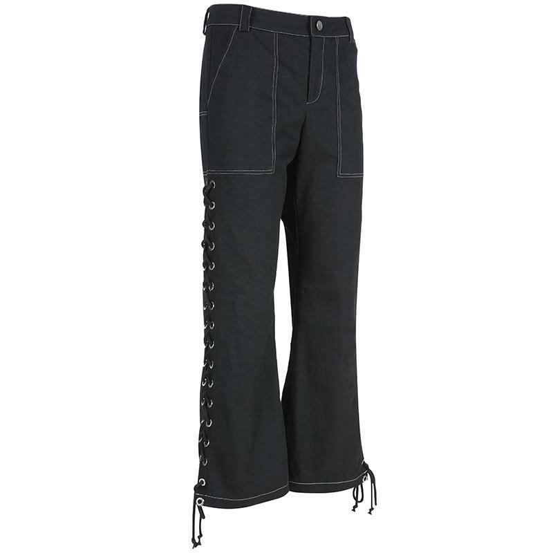 Y2K High Waisted Lace Up Pants - 90s Grunge, Retro, Summer, Party, Club, Goth, Popstar Outfits