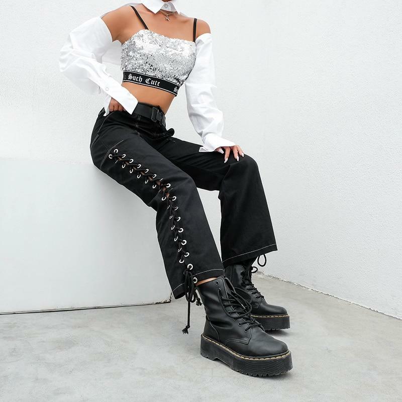 Y2K High Waisted Lace Up Pants - 90s Grunge, Retro, Summer, Party, Club, Goth, Popstar Outfits