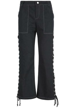 Y2K High Waisted Lace Up Pants - 90s Grunge, Retro, Summer, Party, Club, Goth, Popstar Outfits