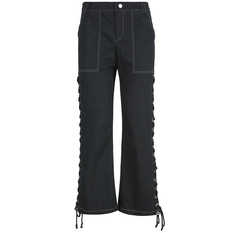 Y2K High Waisted Lace Up Pants - 90s Grunge, Retro, Summer, Party, Club, Goth, Popstar Outfits