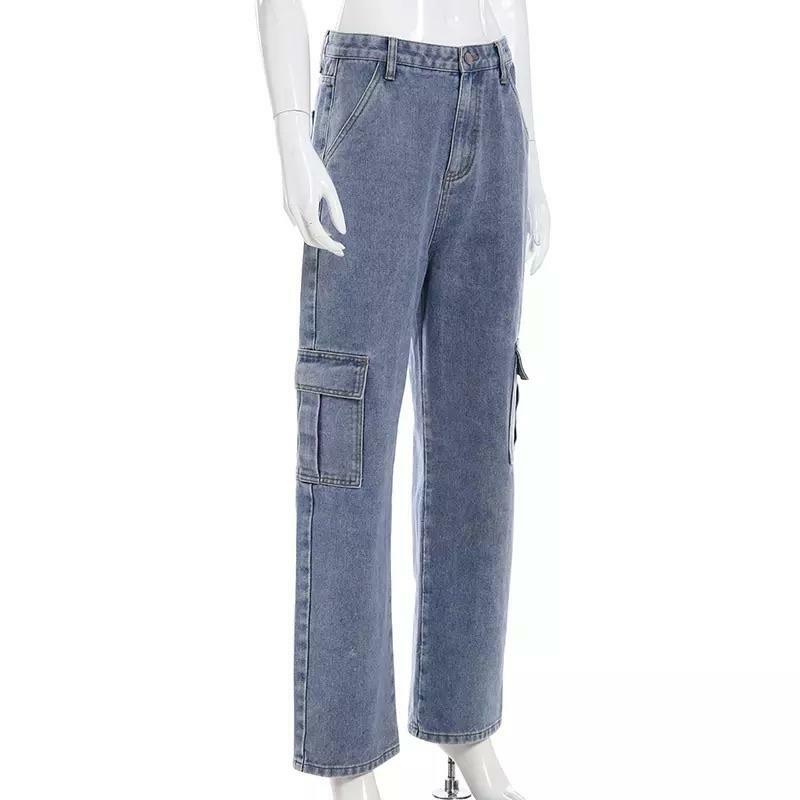 Y2K High Waisted Loose Pocket Jeans - 90s Grunge, Retro Summer, Y2K Club & Party Outfits
