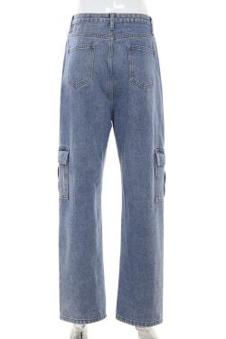 Y2K High Waisted Loose Pocket Jeans - 90s Grunge, Retro Summer, Y2K Club & Party Outfits