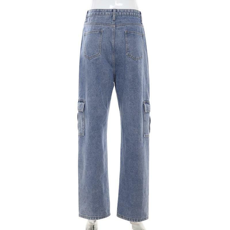 Y2K High Waisted Loose Pocket Jeans - 90s Grunge, Retro Summer, Y2K Club & Party Outfits