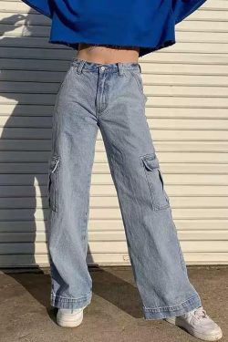 Y2K High Waisted Loose Pocket Jeans - 90s Grunge, Retro Summer, Y2K Club & Party Outfits