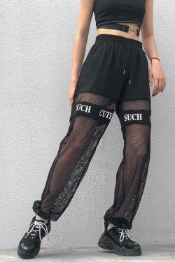 Y2K High Waisted Mesh Pants - 90s Grunge, Retro Summer, Gothic, Club & Party Outfits