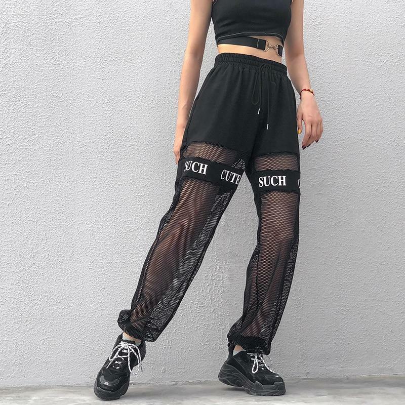 Y2K High Waisted Mesh Pants - 90s Grunge, Retro Summer, Gothic, Club & Party Outfits