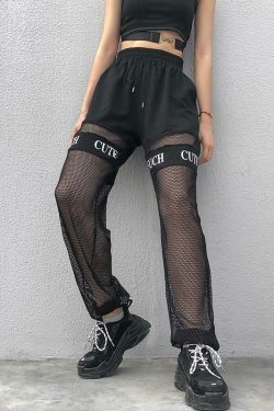 Y2K High Waisted Mesh Pants - 90s Grunge, Retro Summer, Gothic, Club & Party Outfits