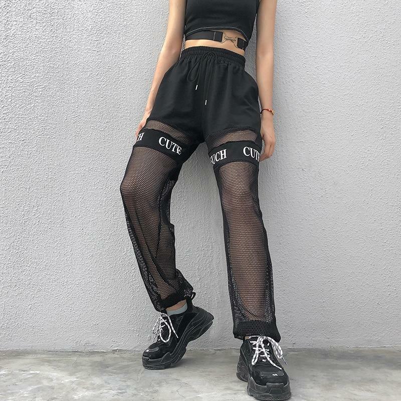 Y2K High Waisted Mesh Pants - 90s Grunge, Retro Summer, Gothic, Club & Party Outfits