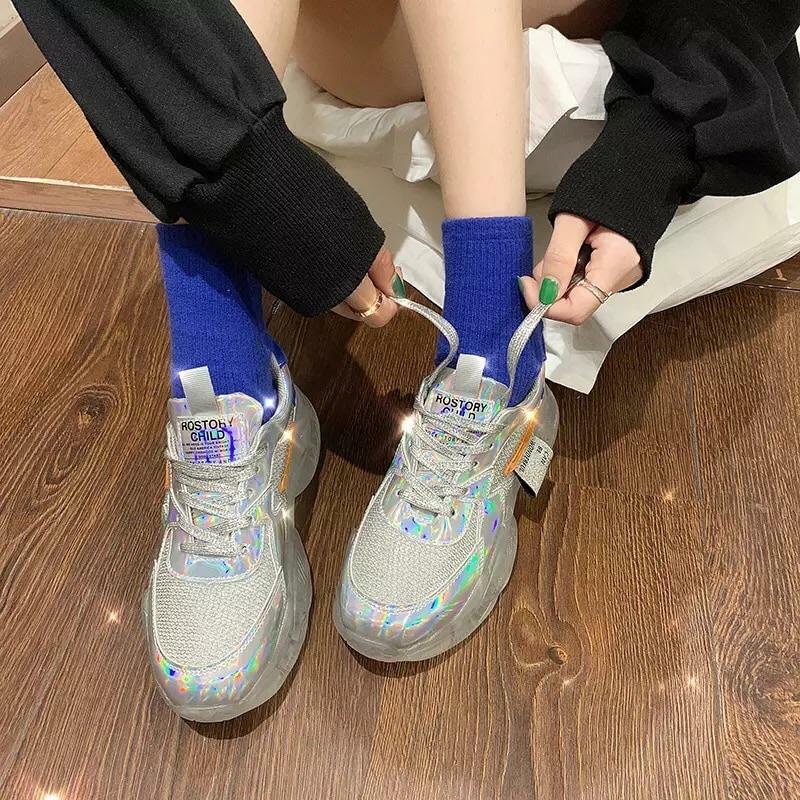 Y2K Holographic Chunky Sneakers - Retro 90s Grunge, Pastel Goth, and Summer Y2K Outfits