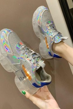 Y2K Holographic Chunky Sneakers - Retro 90s Grunge, Pastel Goth, and Summer Y2K Outfits