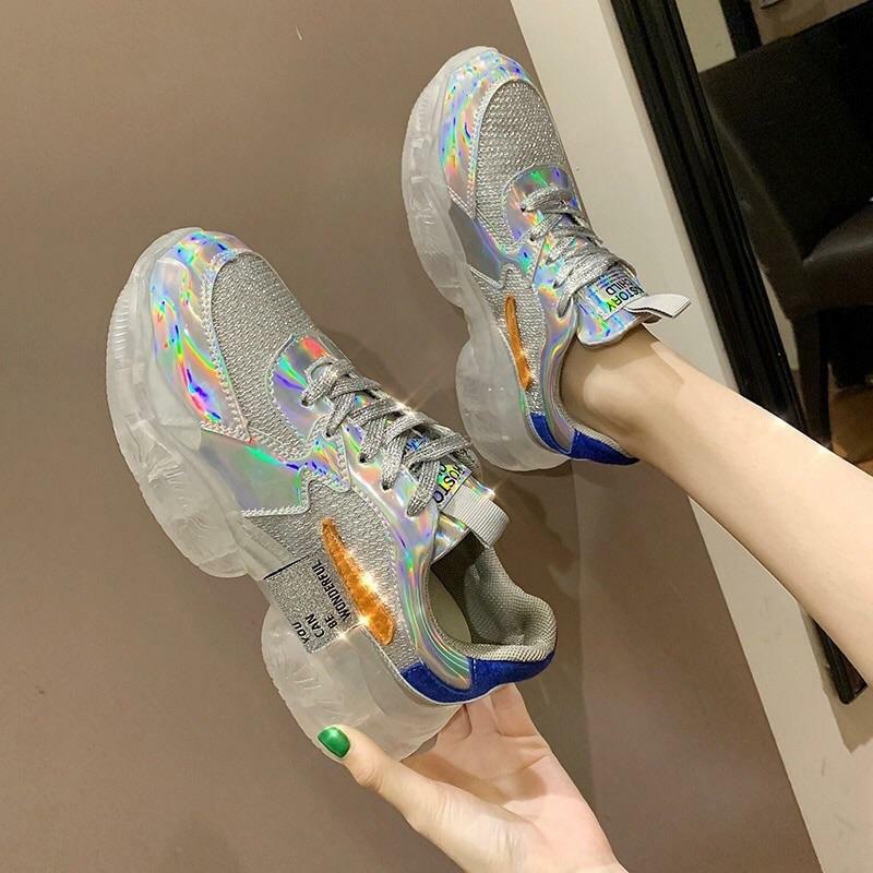 Y2K Holographic Chunky Sneakers - Retro 90s Grunge, Pastel Goth, and Summer Y2K Outfits