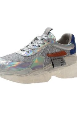 Y2K Holographic Chunky Sneakers - Retro 90s Grunge, Pastel Goth, and Summer Y2K Outfits